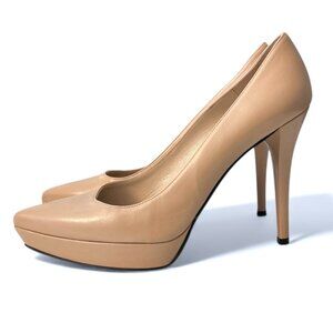 STUART WEITZMAN Pointed Toe Platform Stiletto Leather Heels Nude Tan